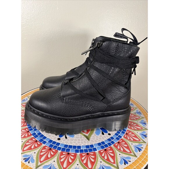 Dr Doc Martens Jarrick II Women's Sz 5 Mono Black Leather Platform Laced Boots - Picture 8 of 9